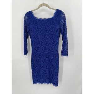 Diane von Furstenberg Zarita Lace Dress Cobalt Blue Bodycon Y2K Sheath 6 DVF